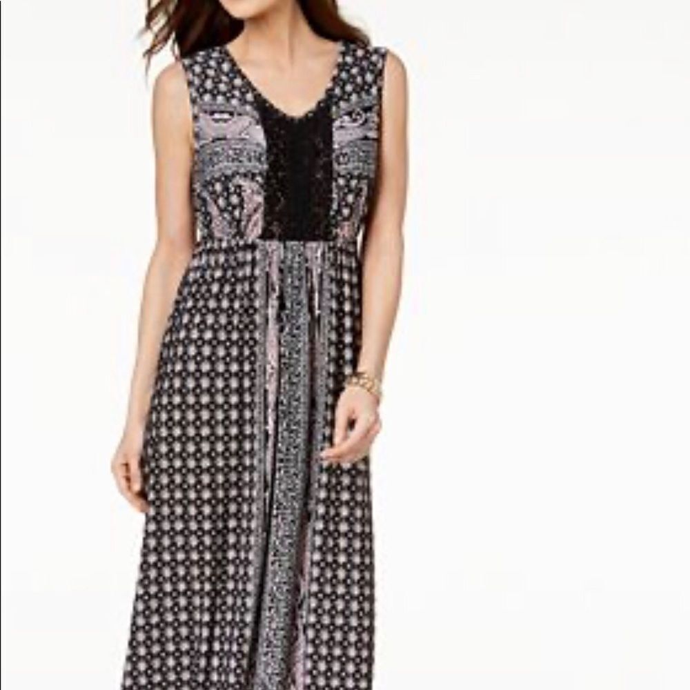 Style & Co Petite Printed Crochet Maxi Dress PS